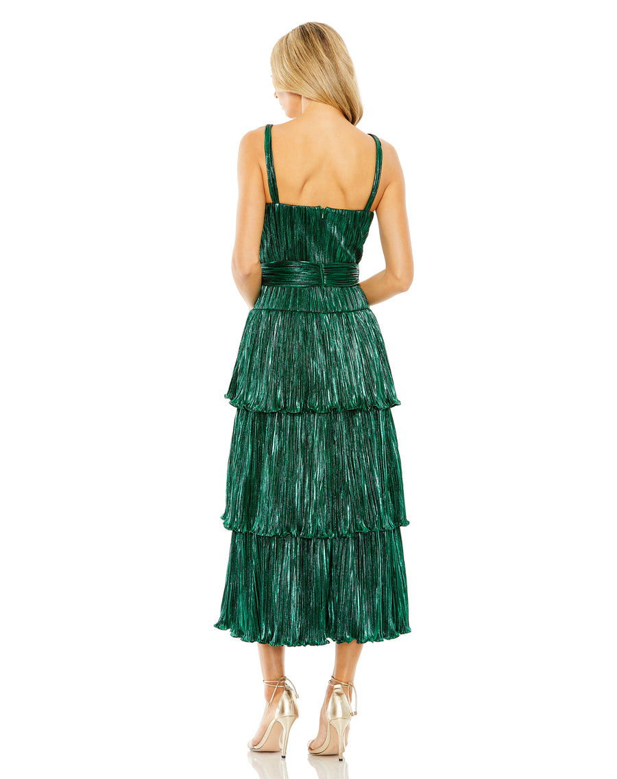 Formal Dresses A Line Pleated Metallic Tea Length Cocktail Dress Emerald