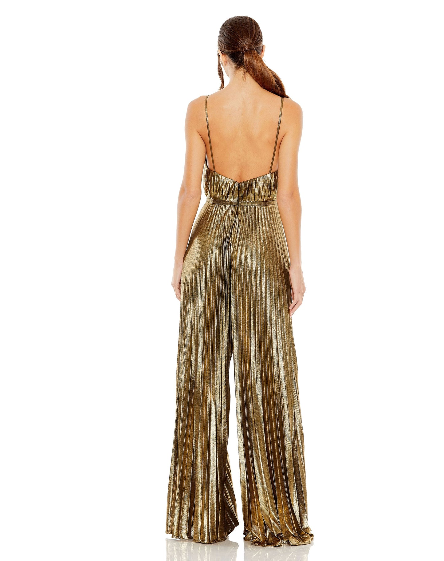 Jumpsuit Metallic Pleated Long Jumpsuit Antique Gold