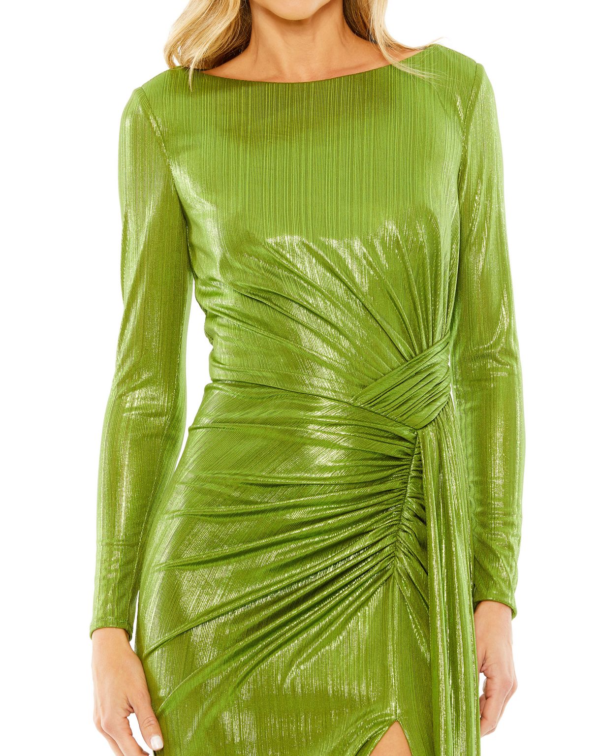 Formal Dresses Metallic Formal Long Sleeve Evening Dress Apple Green