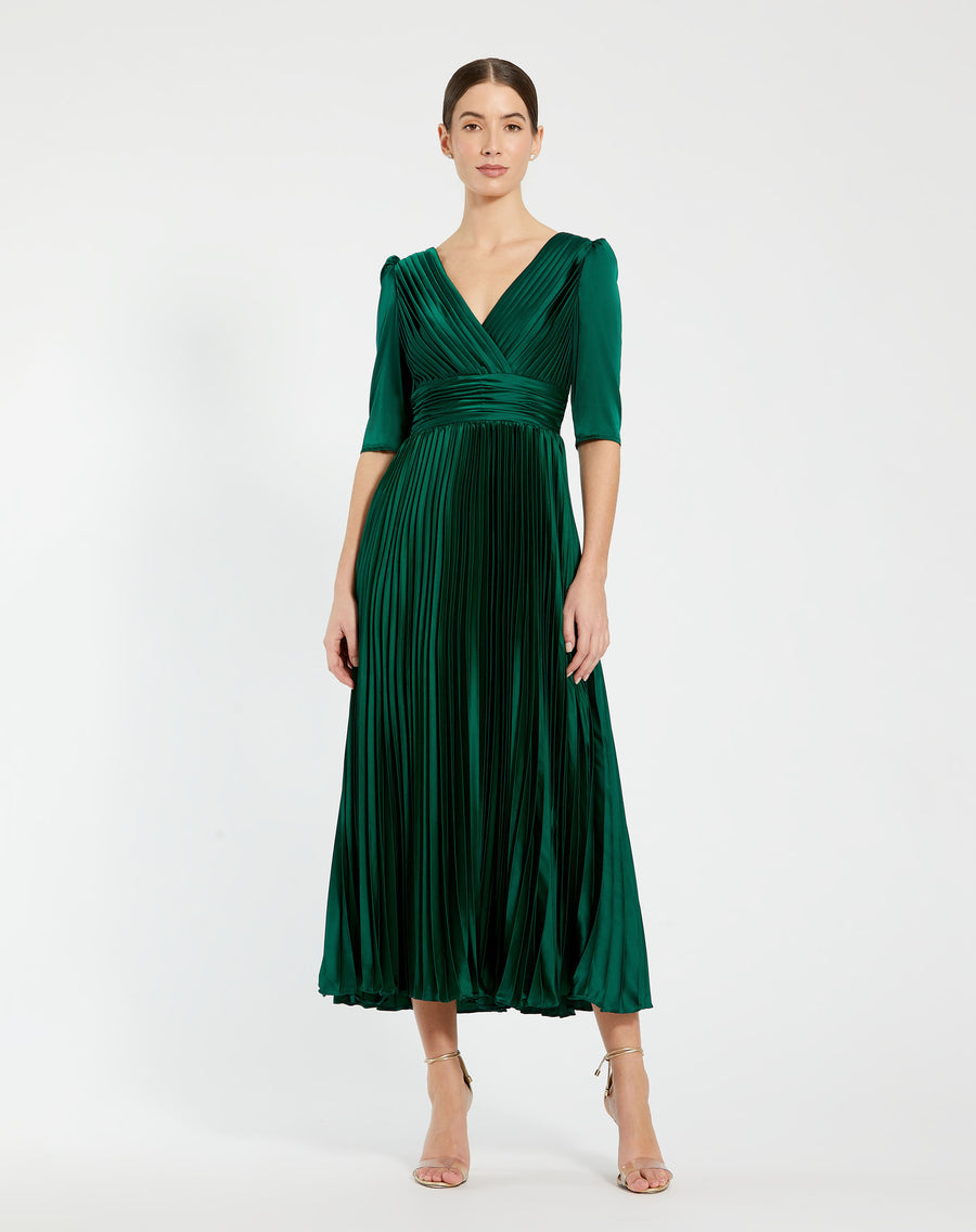 Cocktail Dresses Formal Pleated Cocktail Midi Dress Emerald