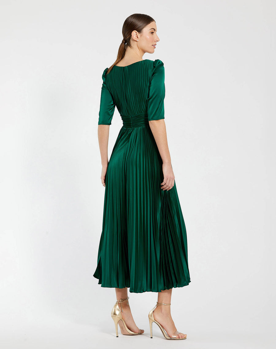 Cocktail Dresses Formal Pleated Cocktail Midi Dress Emerald