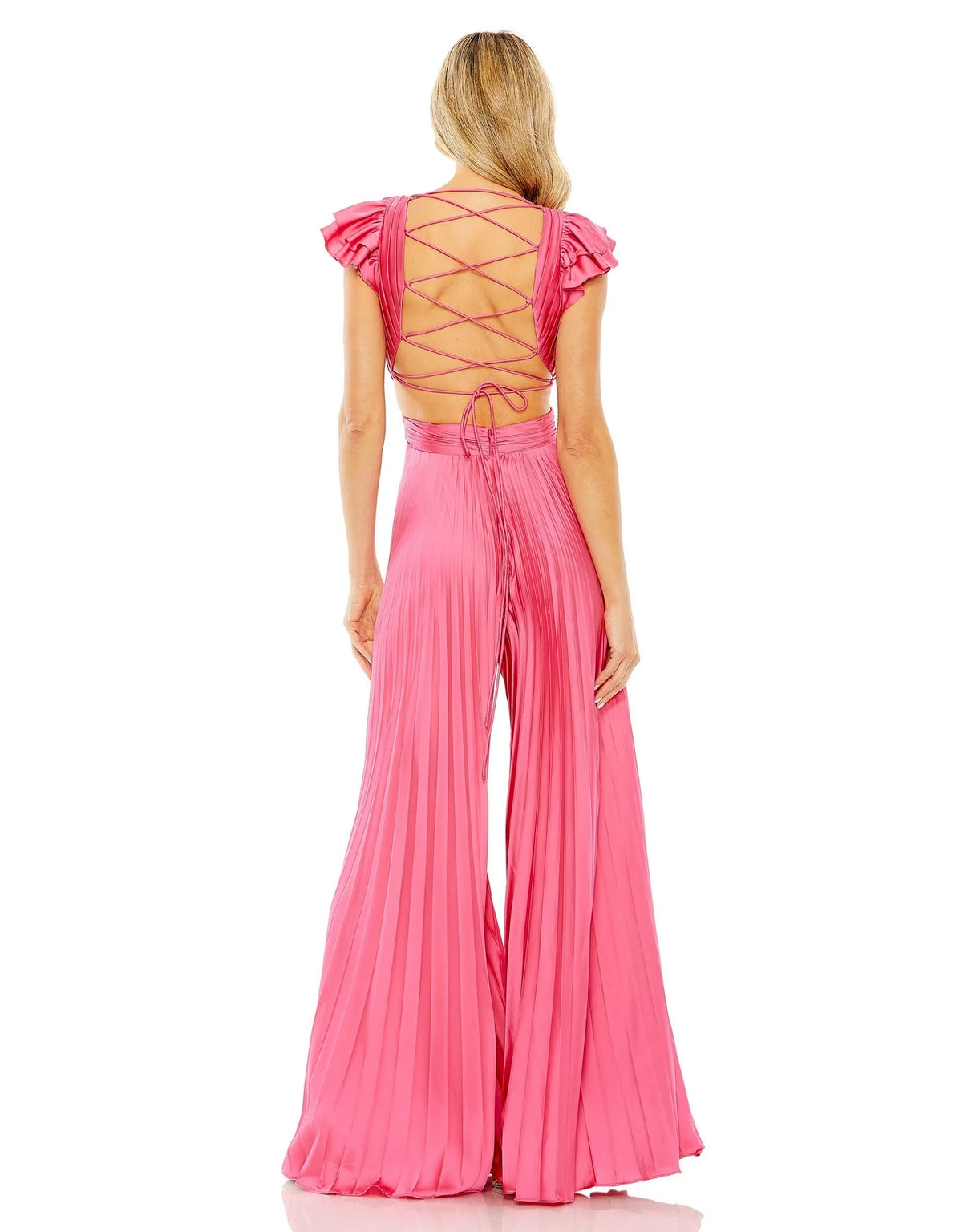 Jumpsuit Ruffle Cap Sleeve Cutout Heat Pleated Jumpsuit Candy Pink