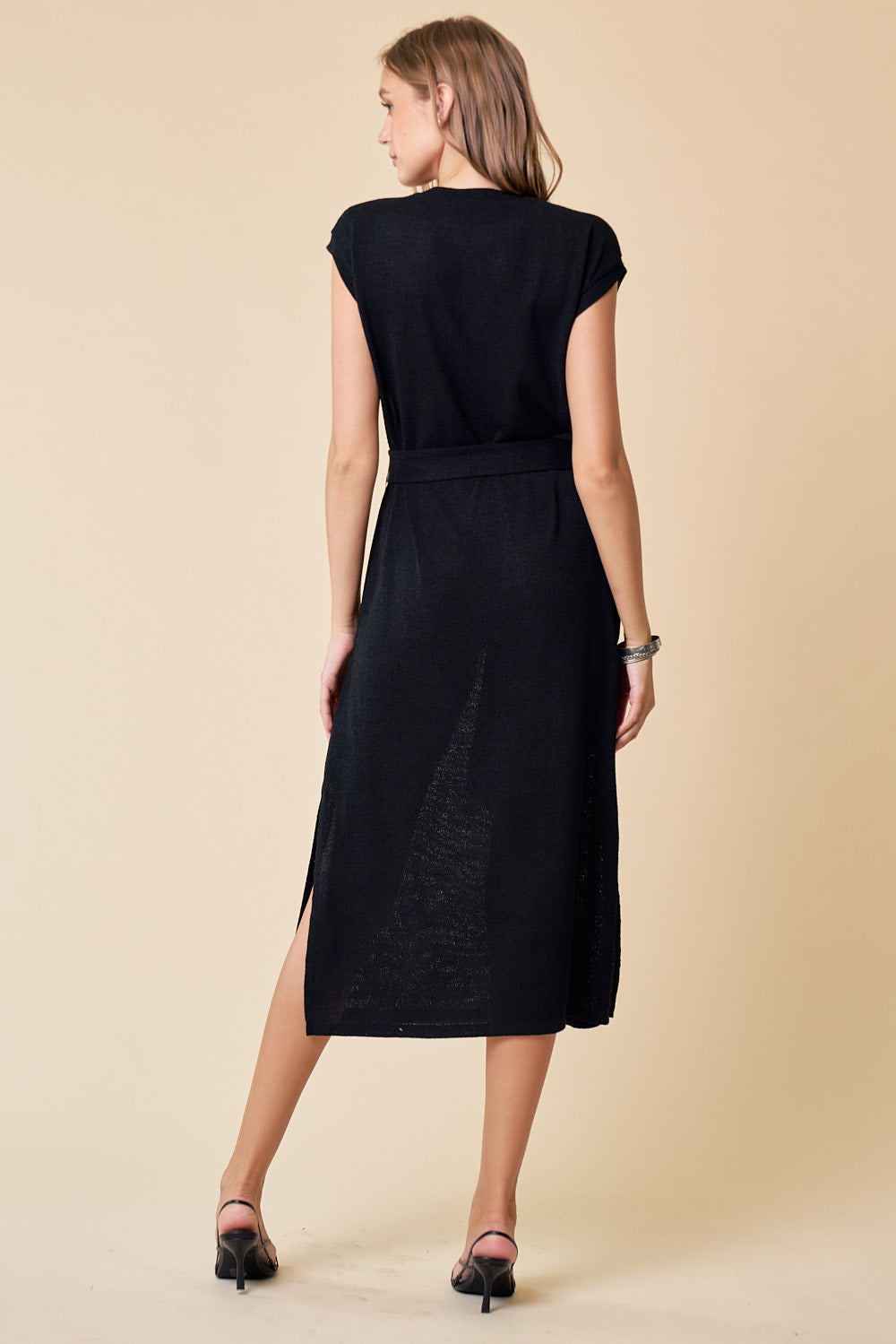 Cocktail Dresses Short Sleeve Midi Length Knit Dress Black