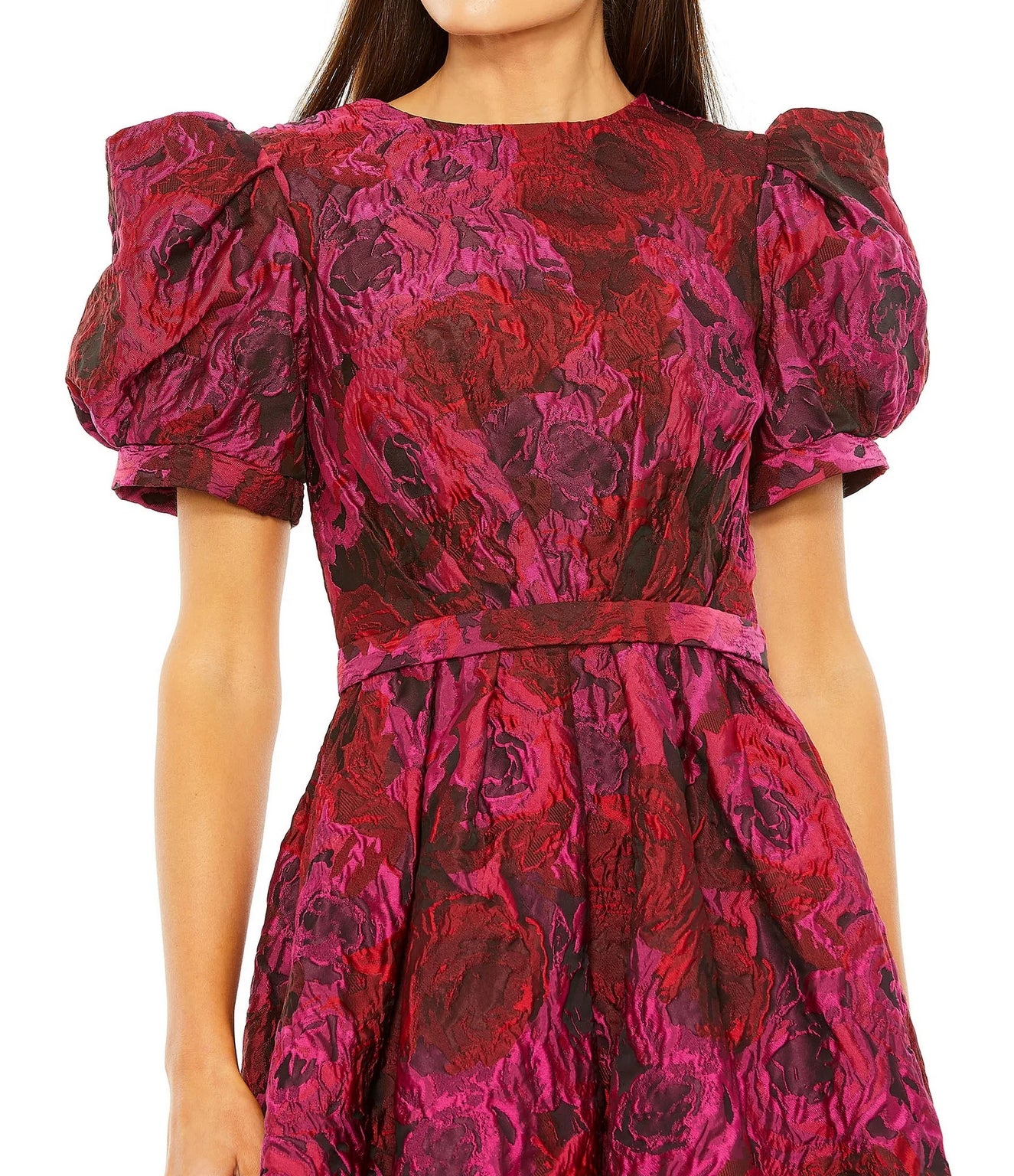 Cocktail Dresses Puff Sleeve Brocade Short Dress Pink Multi