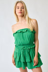 Jumpsuit Short Strapless Tiered Ruffle Romper Green Apple