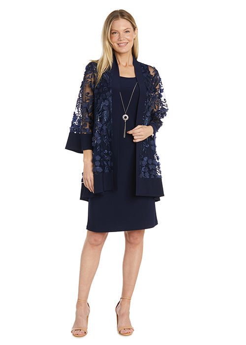 Mother of the Bride Dresses Short 3D Floral Jacket Mother of the Bride Dress Navy