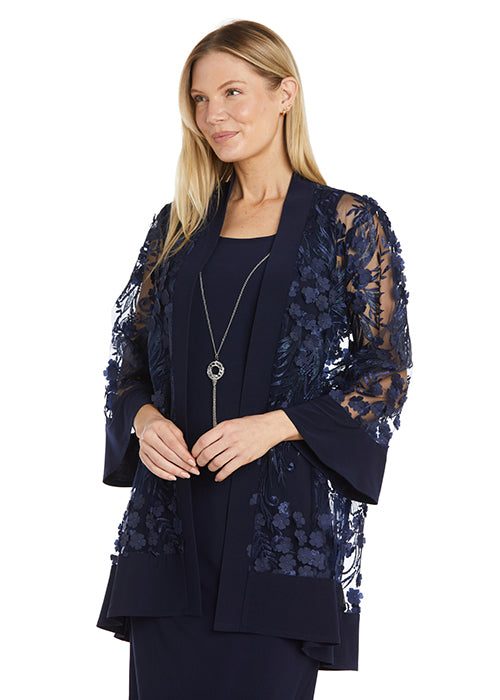 Mother of the Bride Dresses Short 3D Floral Jacket Mother of the Bride Dress Navy