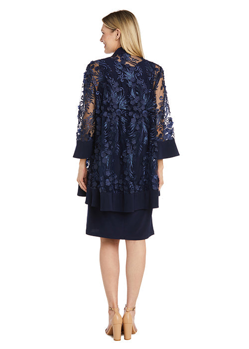 Mother of the Bride Dresses Short 3D Floral Jacket Mother of the Bride Dress Navy