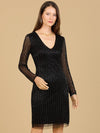 Cocktail Dresses Beaded Long Sleeve Cocktail Dress Black