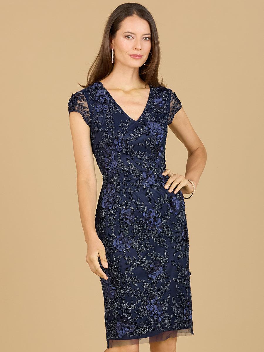 Cocktail Dresses Cap Sleeve embellished Cocktail Dress Navy