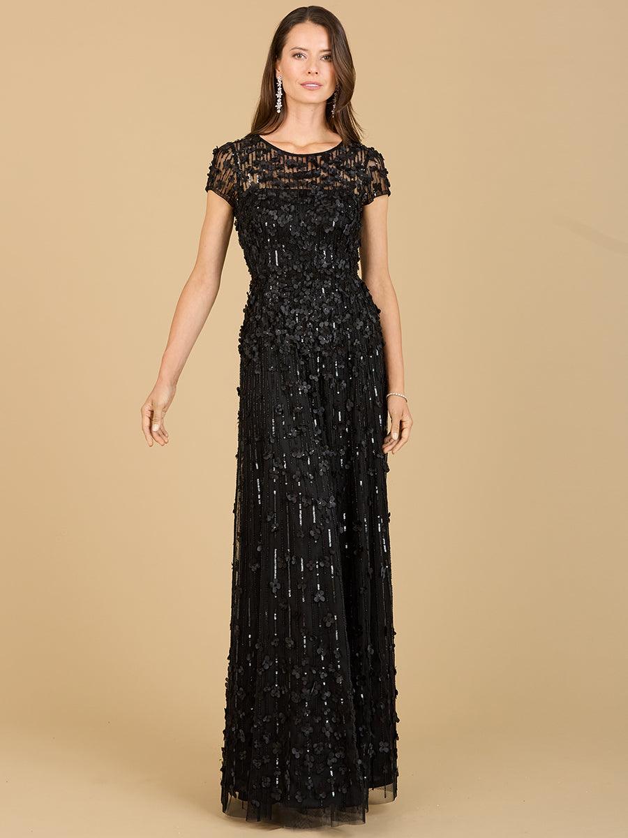 Formal Dresses Embellished Cap Sleeve Evening Dress Black