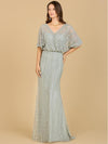 Formal Dresses Long Cape Sleeve Evening Gown Moss