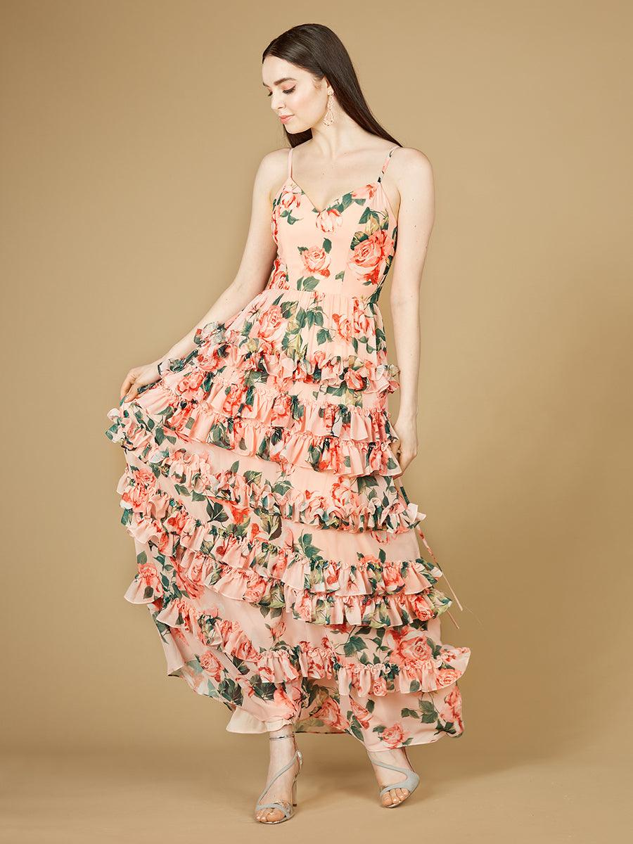 Long Spaghetti Strap Formal Dress Peach