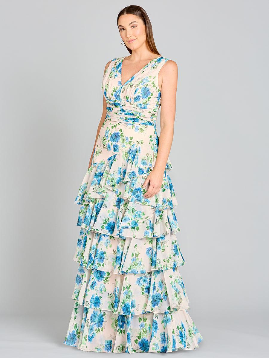 Formal Dresses Long Sleeveless Print Formal Dress Blue