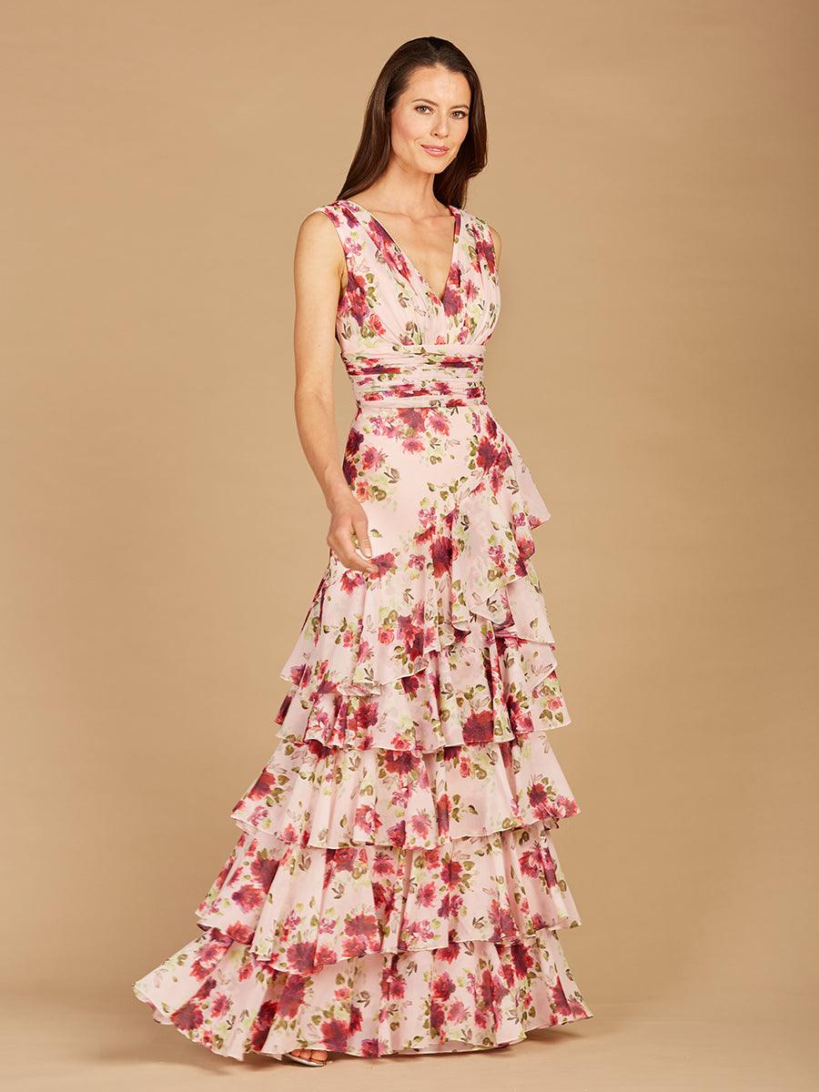 Formal Dresses Long Sleeveless Print Formal Dress Pink