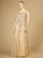 Prom Dresses Long Cap Sleeve Evening Gown Gold