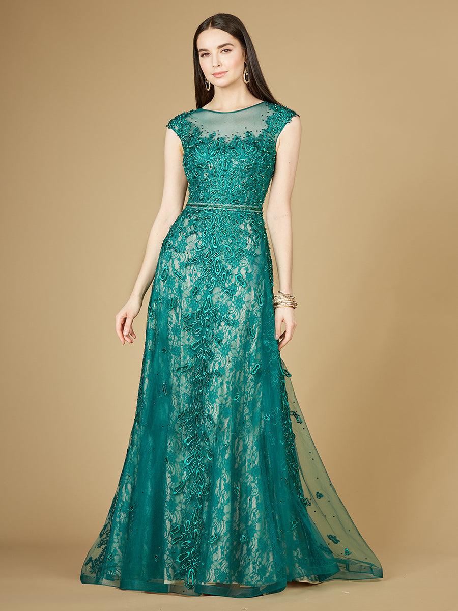 Prom Dresses Long Cap Sleeve Evening Gown Green