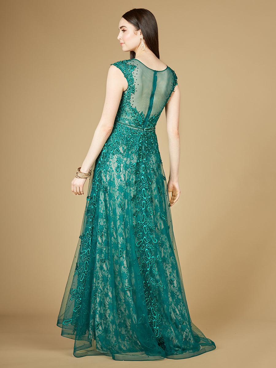 Prom Dresses Long Cap Sleeve Evening Gown Green