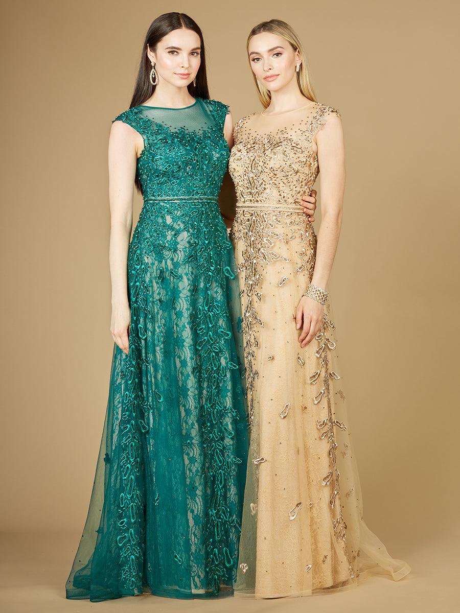 Prom Dresses Long Cap Sleeve Evening Gown Green