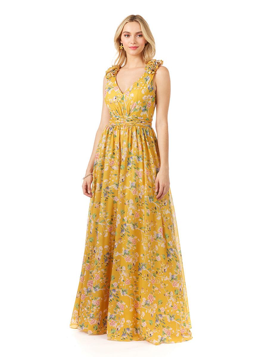 Formal Dresses Long Sleeveless Print Formal Dress Yellow