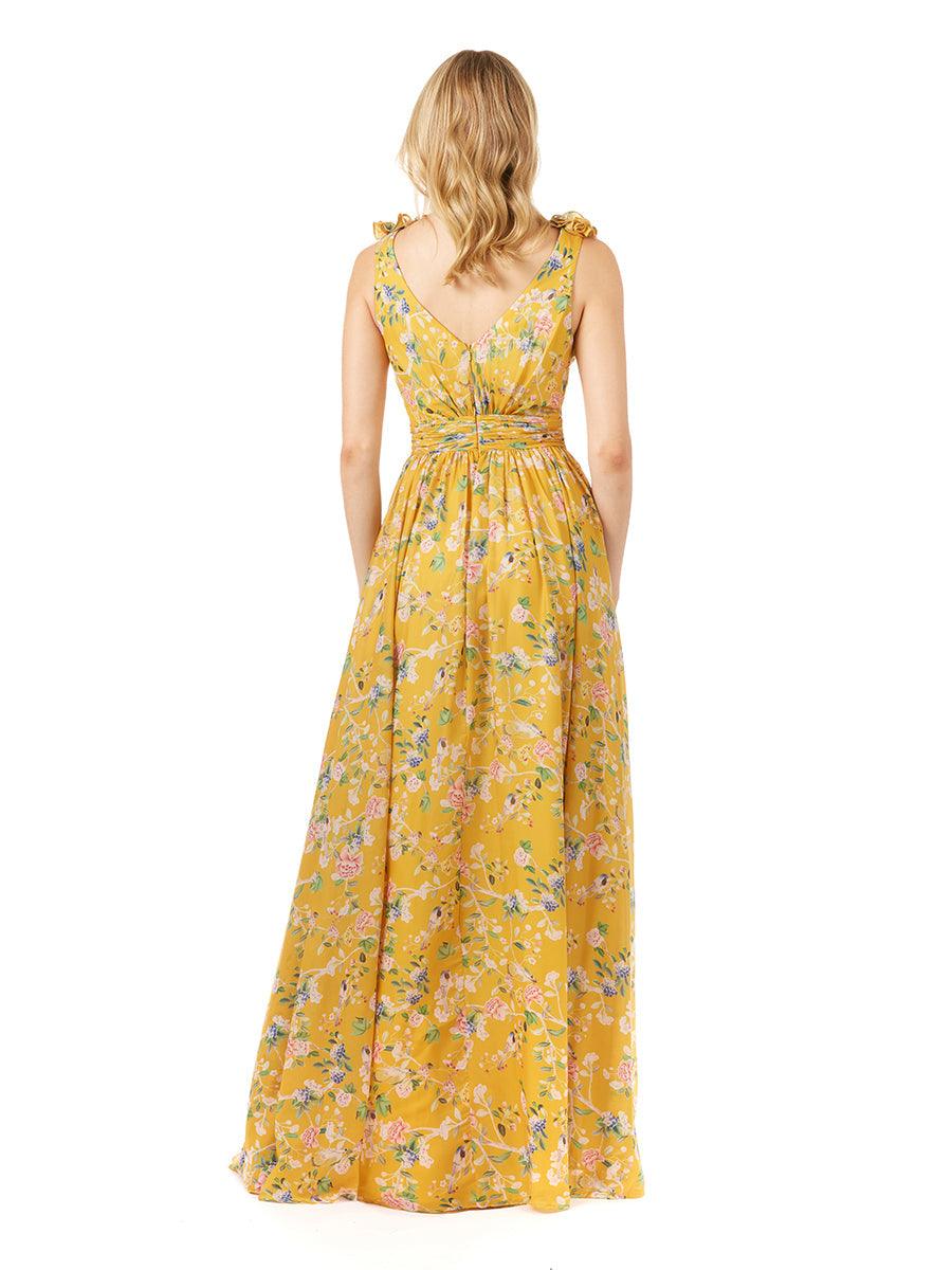 Formal Dresses Long Sleeveless Print Formal Dress Yellow