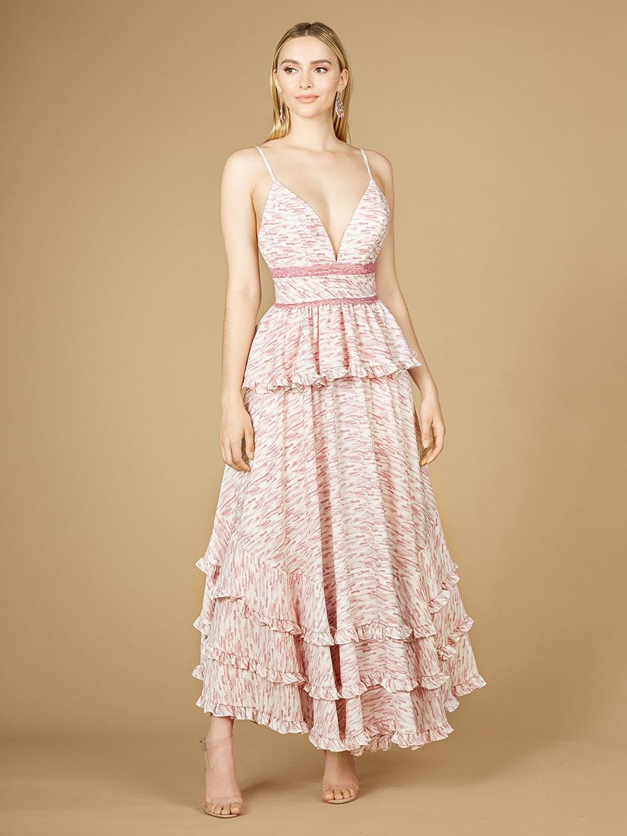 Formal Dresses Long spaghetti Strap Print Formal Dress Pink