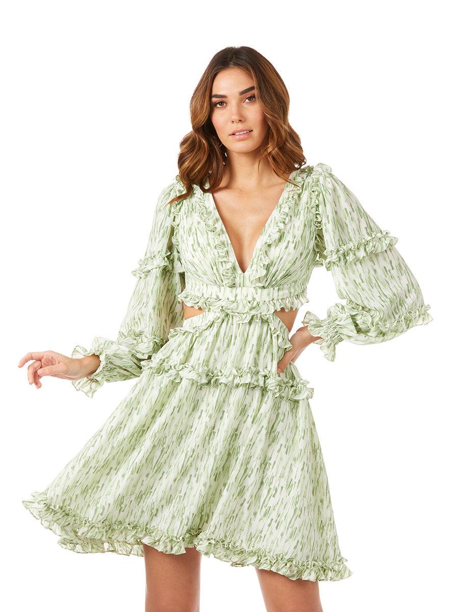 Formal Dresses Long Sleeve Print Cocktail Dress Green