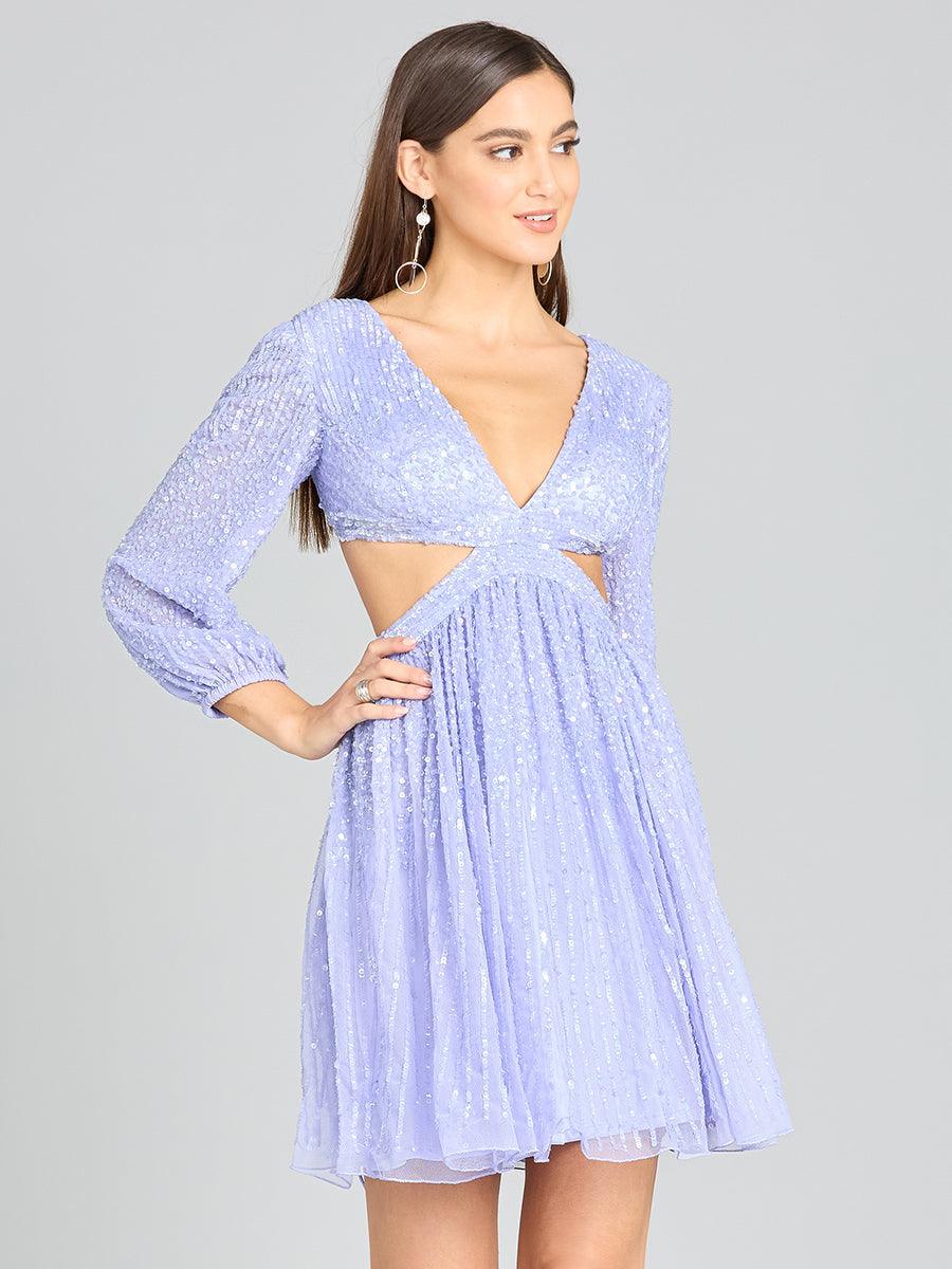 Cocktail Dresses Long Sleeve Cut Out Cocktail Dress Blue Iris