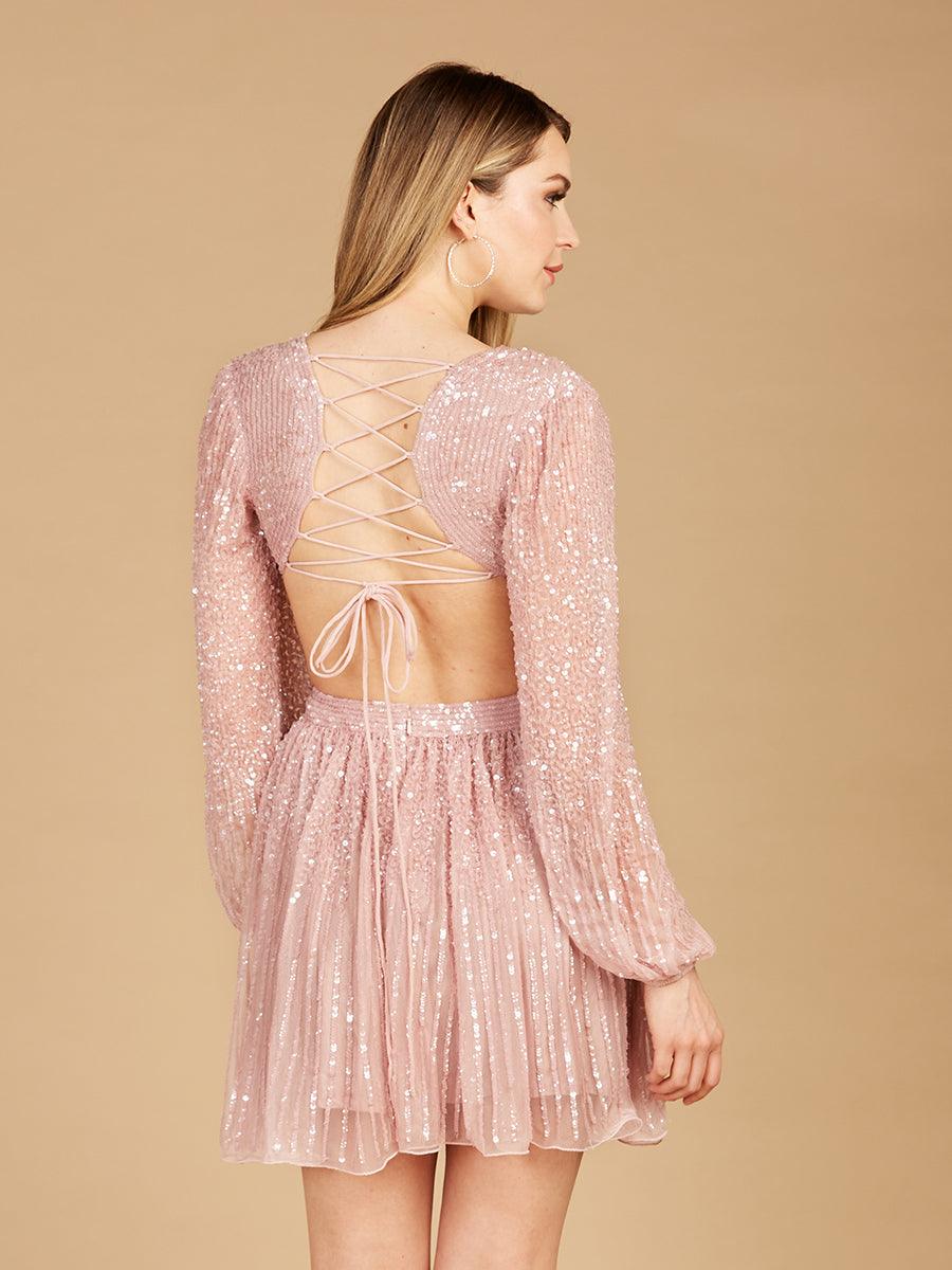 Cocktail Dresses Long Sleeve Cut Out Cocktail Dress Blush