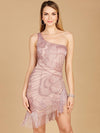 Cocktail Dresses One Shoulder Fringe Cocktail Dress Blush