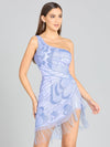 Cocktail Dresses One Shoulder Fringe Cocktail Dress Blue Iris