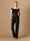 Prom Dresses Off Shoulder Beaded Jumpsuit Black