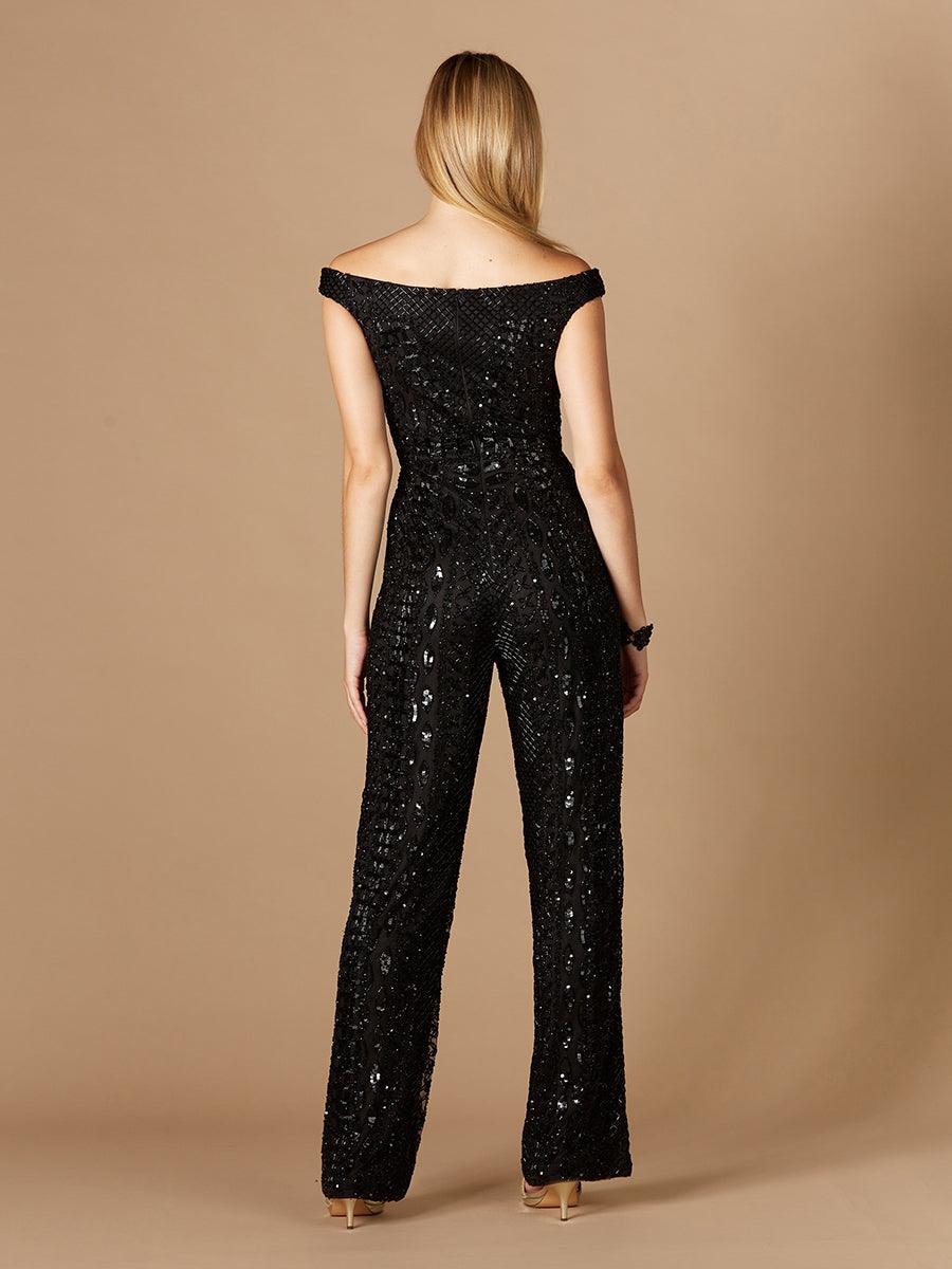 Prom Dresses Off Shoulder Beaded Jumpsuit Black