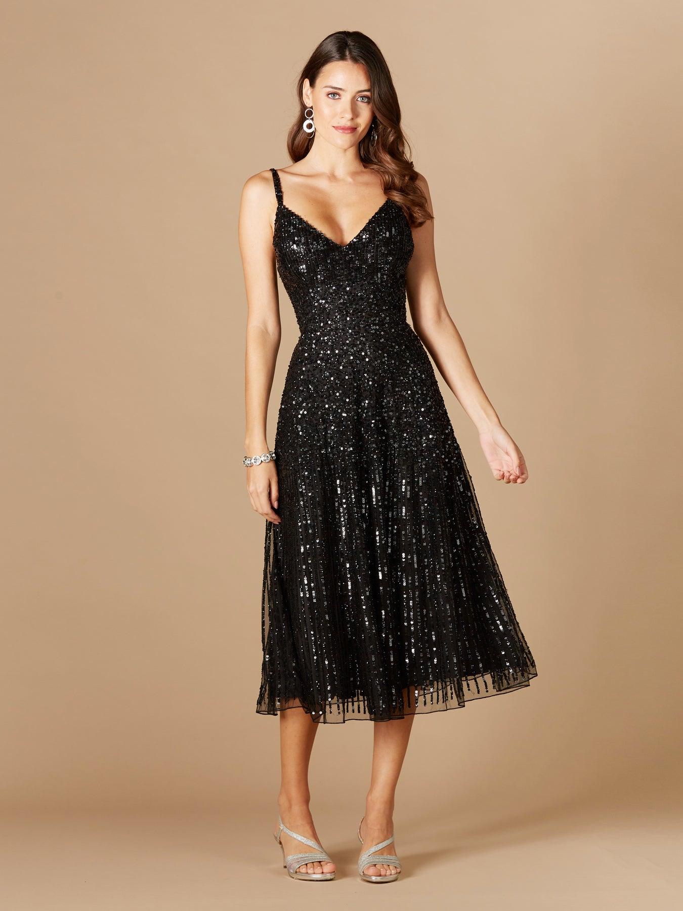 Prom Dresses Sequin Long Midi Dress Black