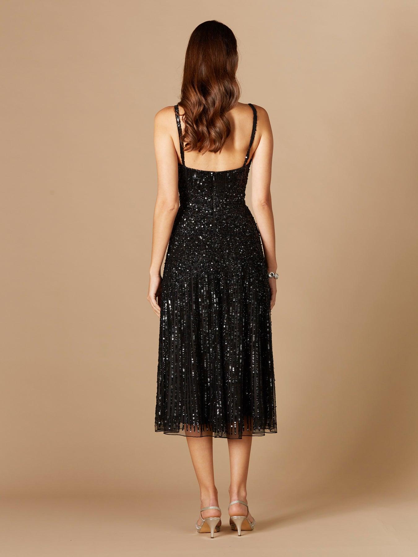 Prom Dresses Sequin Long Midi Dress Black