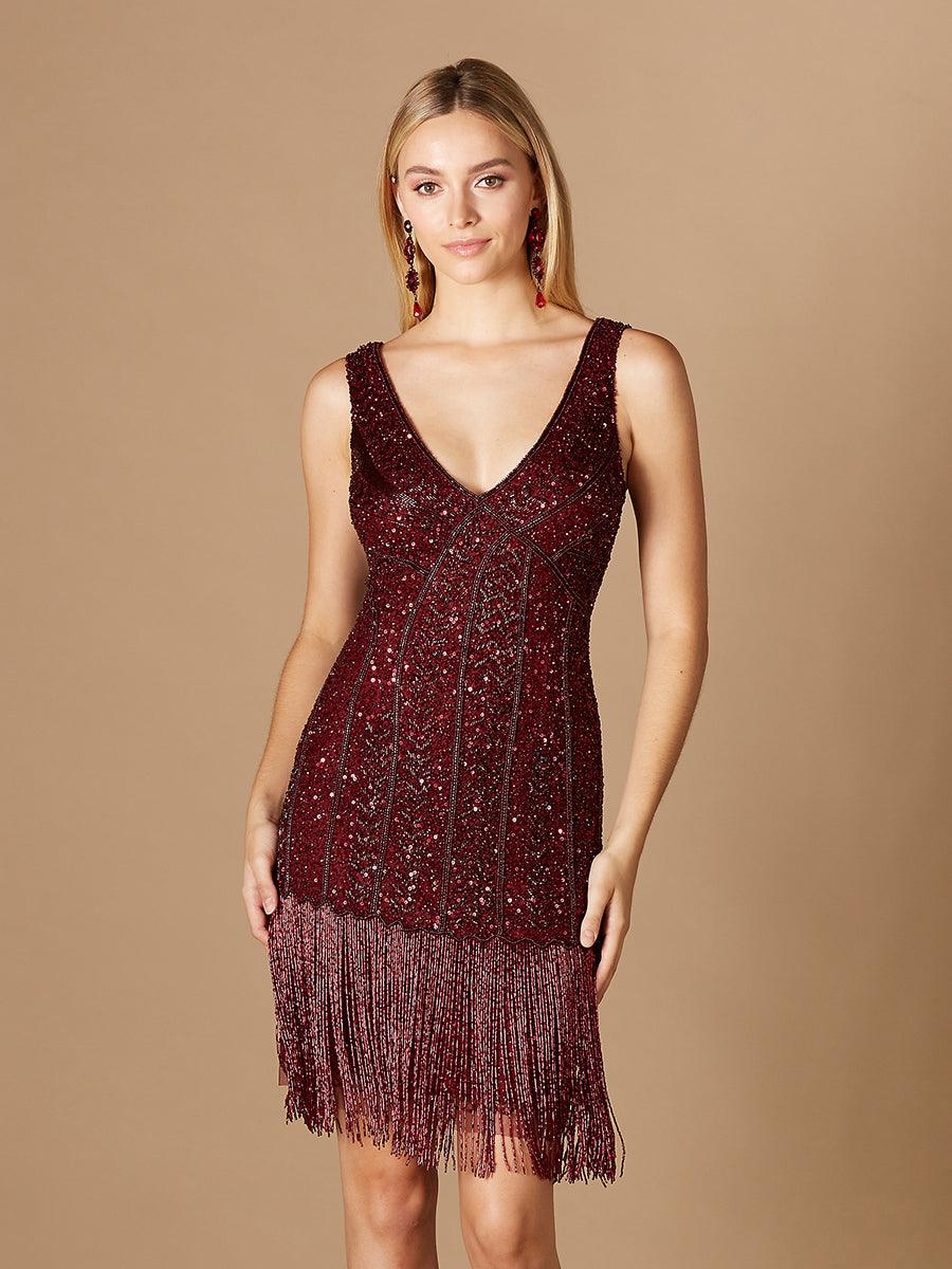 Cocktail Dresses Sleeveless Fringe Cocktail Dress Wine