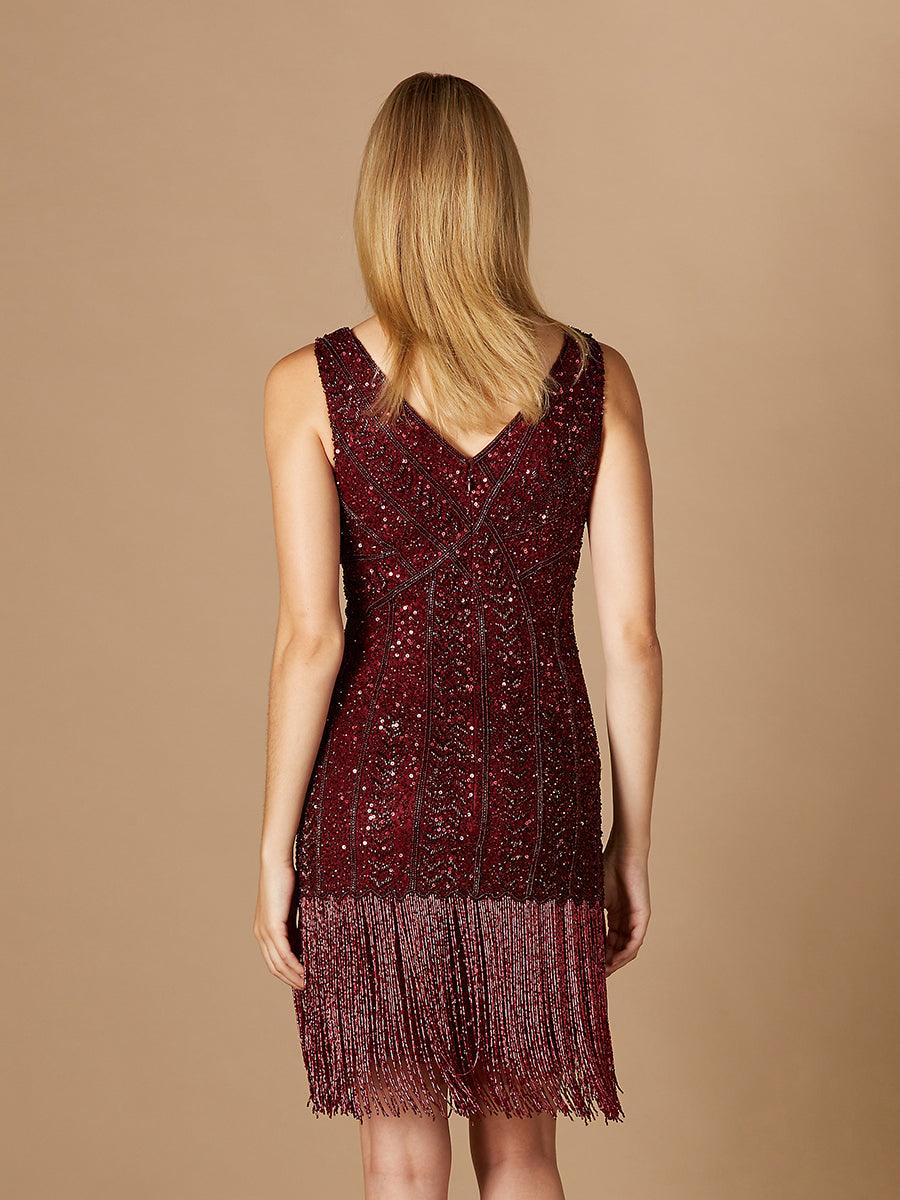 Cocktail Dresses Sleeveless Fringe Cocktail Dress Wine