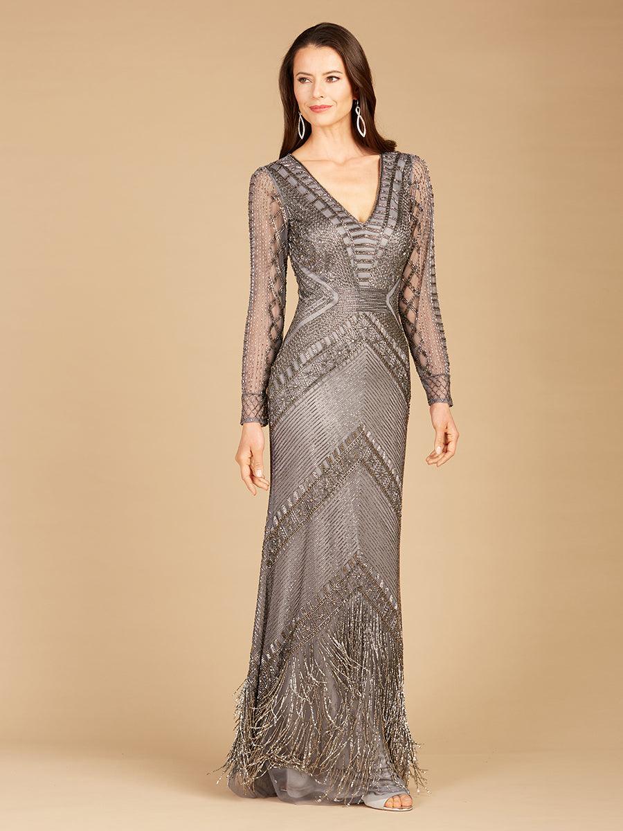 Formal Dresses Fringe Long Evening Dress Grey