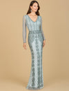 Formal Dresses Long Sleeve Beaded Evening Gown Light Blue