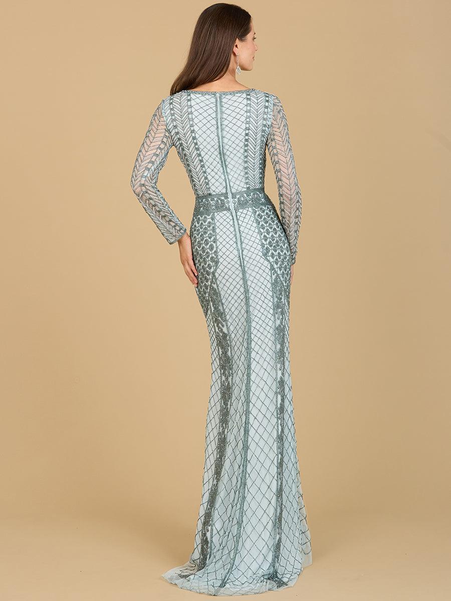 Formal Dresses Long Sleeve Beaded Evening Gown Light Blue