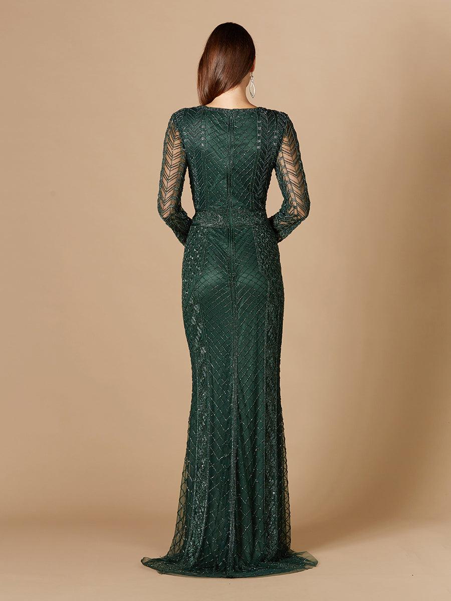 Formal Dresses Long Sleeve Beaded Evening Gown Green