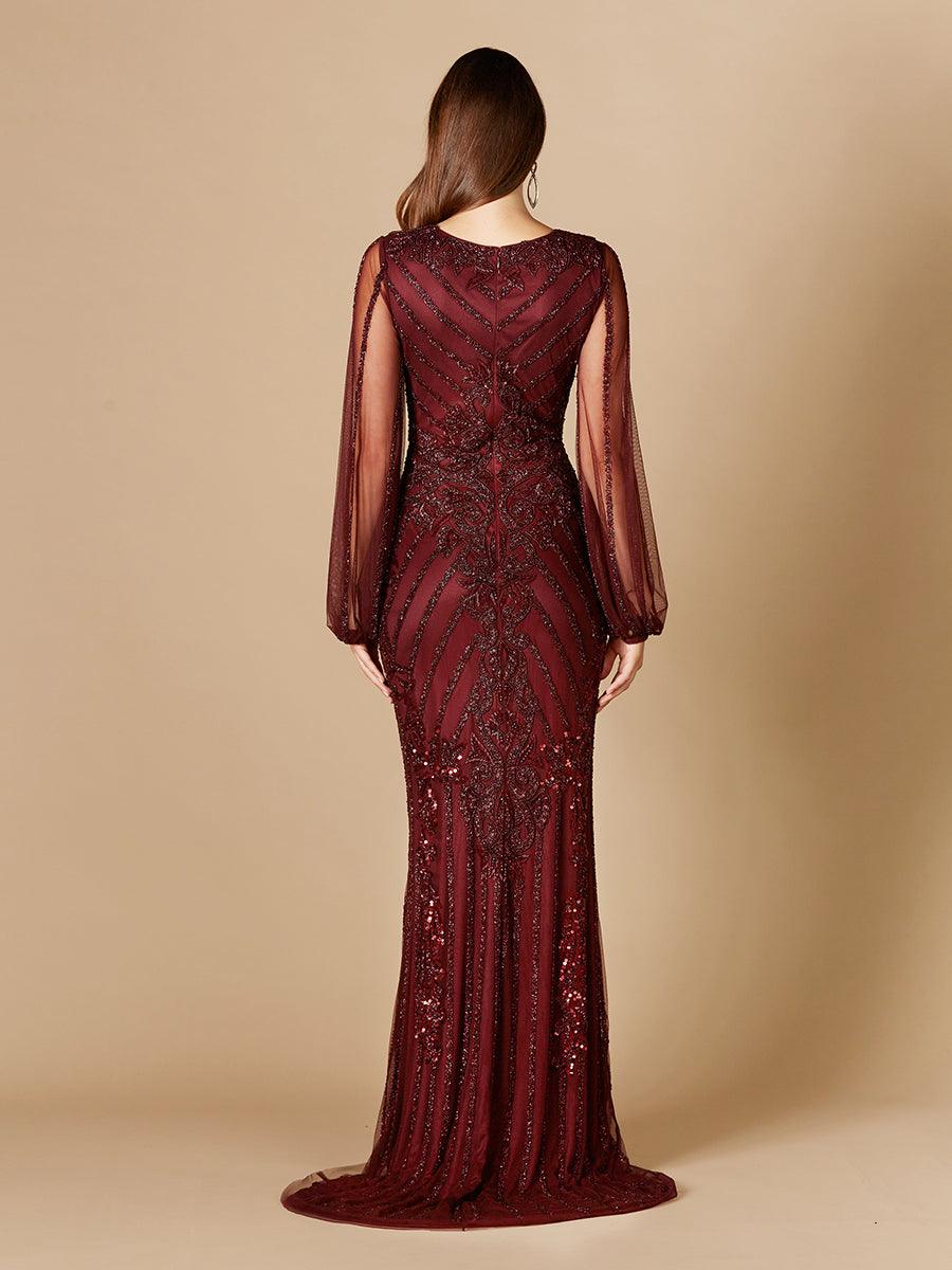 Formal Dresses Long Beaded Evening Gown Wine