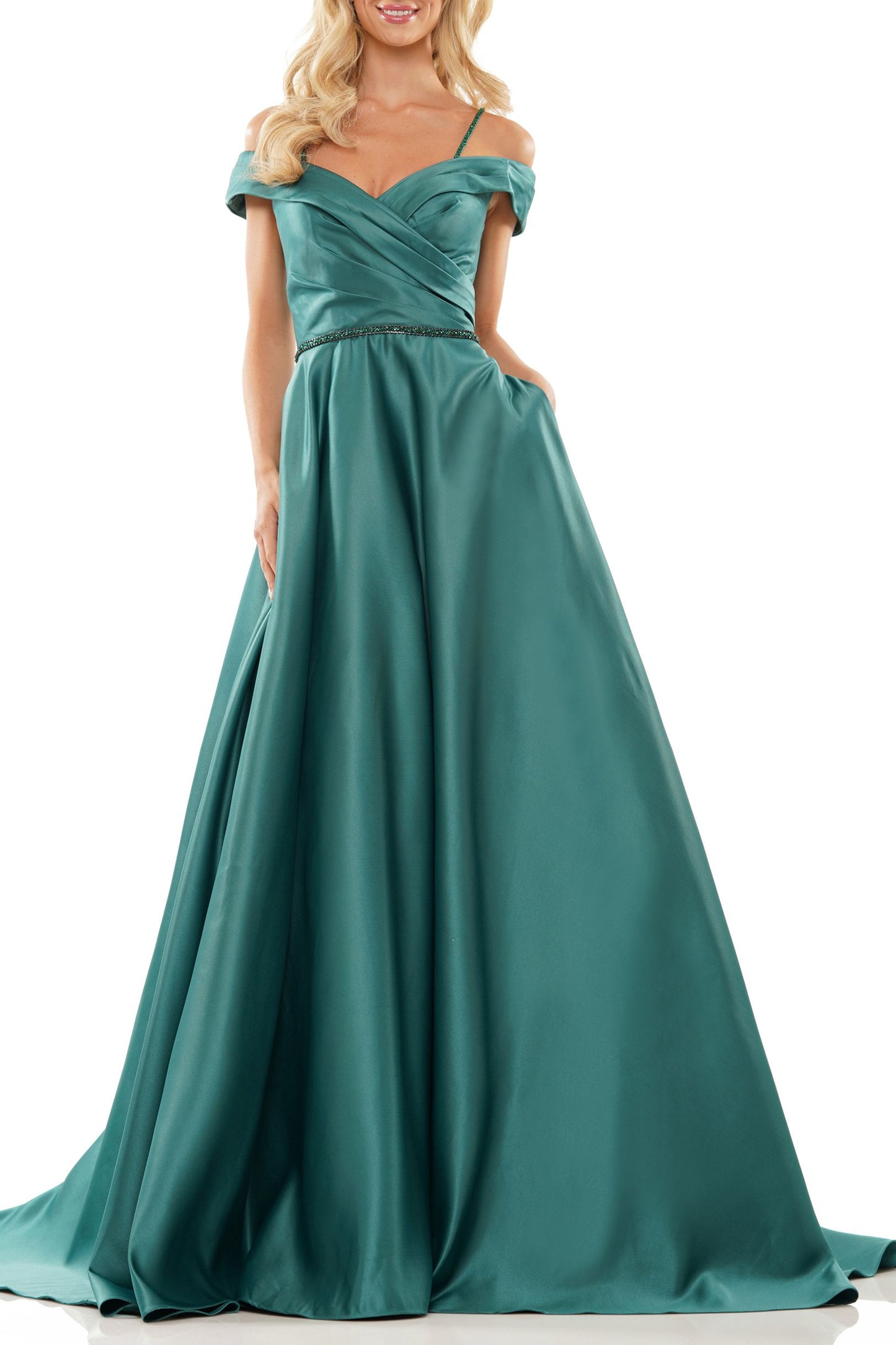 Prom Dresses Long Off Shoulder Pleated Prom Gown DEEP GREEN