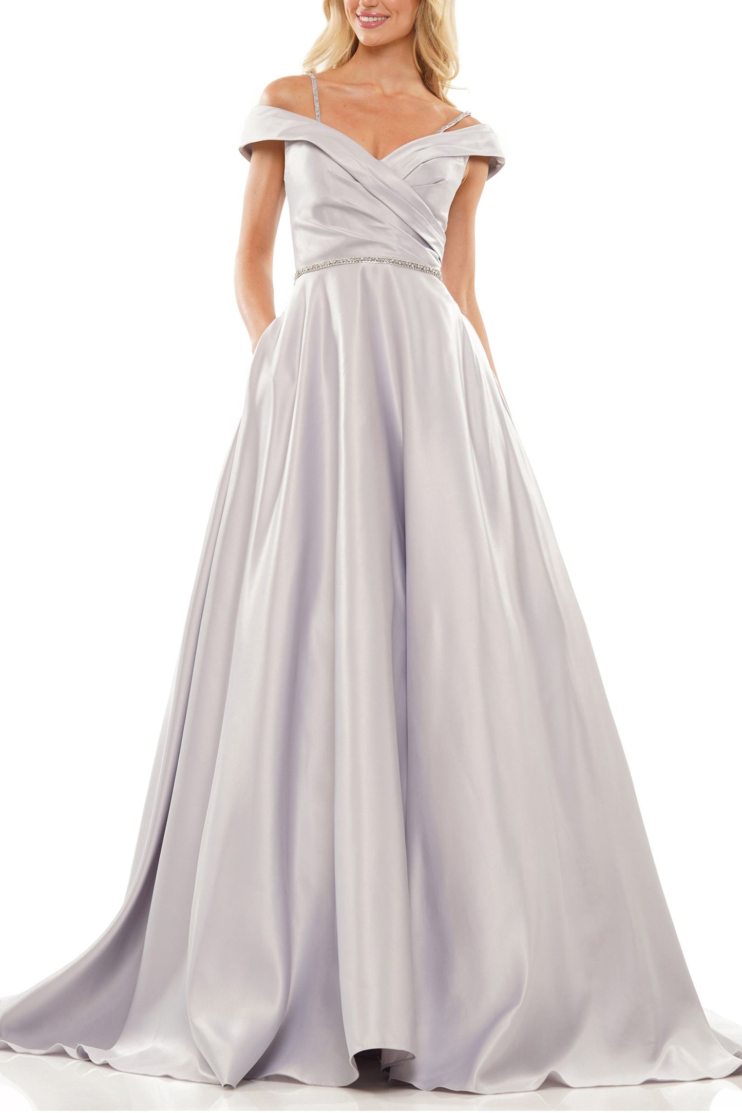 Prom Dresses Long Off Shoulder Pleated Prom Gown PLATINUM