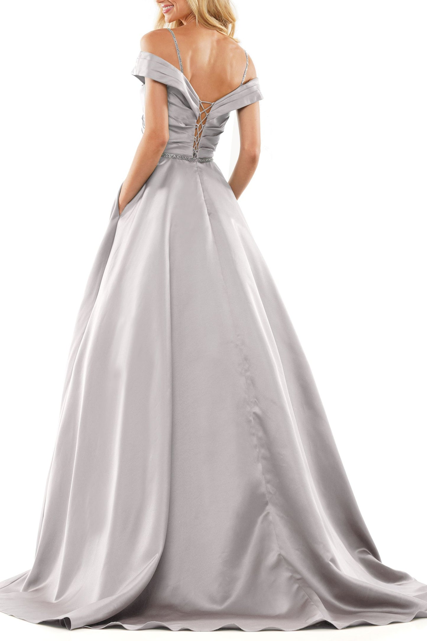 Prom Dresses Long Off Shoulder Pleated Prom Gown PLATINUM