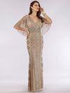 Formal Dresses Cape Sleeve Long Evening Gown Nude