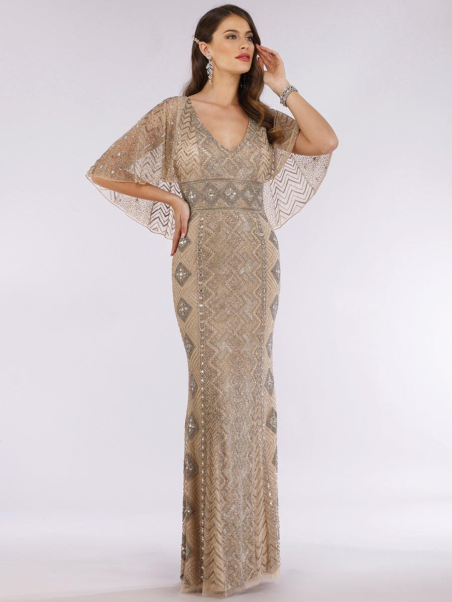 Formal Dresses Cape Sleeve Long Evening Gown Nude