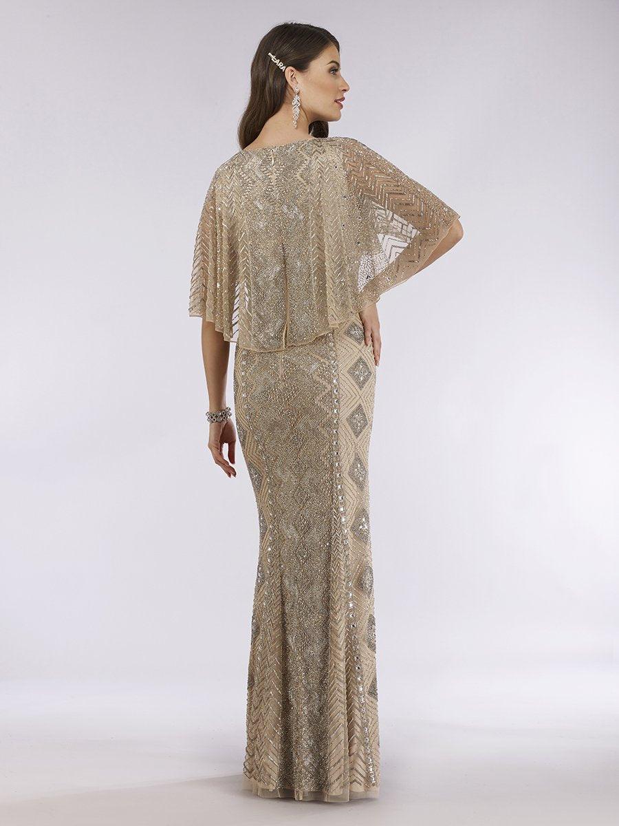 Formal Dresses Cape Sleeve Long Evening Gown Nude