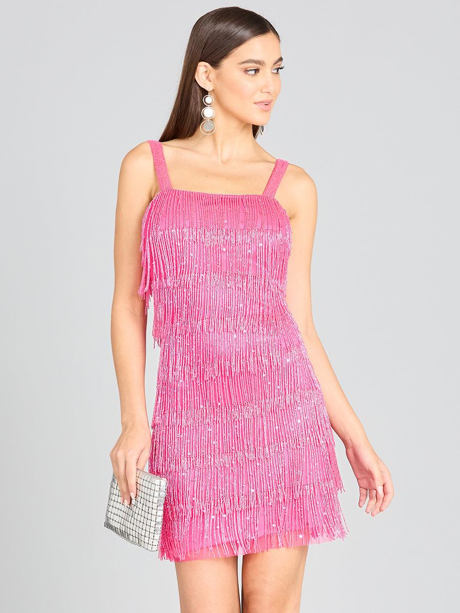 Cocktail Dresses Fringe Beaded Cocktail Dress Hot Pink