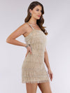 Cocktail Dresses Fringe Beaded Cocktail Dress Nude Silver